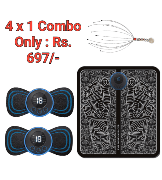 4-in-1 Dhamaka Sale: Ultimate Relaxation Combo, EMS Foot Massager-1, Butterfly Massager -2, Head Massager -1