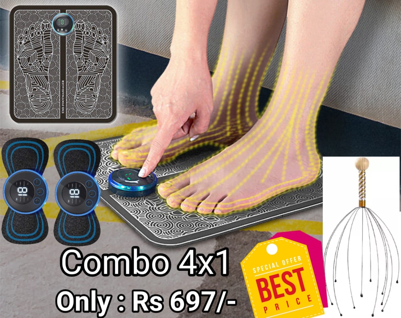4-in-1 Dhamaka Sale: Ultimate Relaxation Combo, EMS Foot Massager-1, Butterfly Massager -2, Head Massager -1