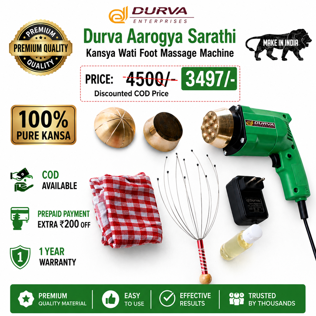Durva Aarogya Sarathi Kansya wati™  Foot Massager Machine " Three Wati Attachement "