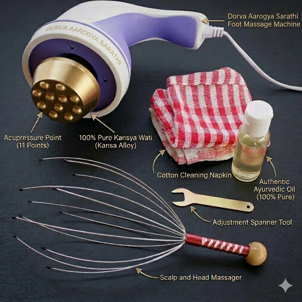 Durva Aarogya Sarathi Kansya wati™  Foot Massager Machine " Single Wati Attachement " White Colour