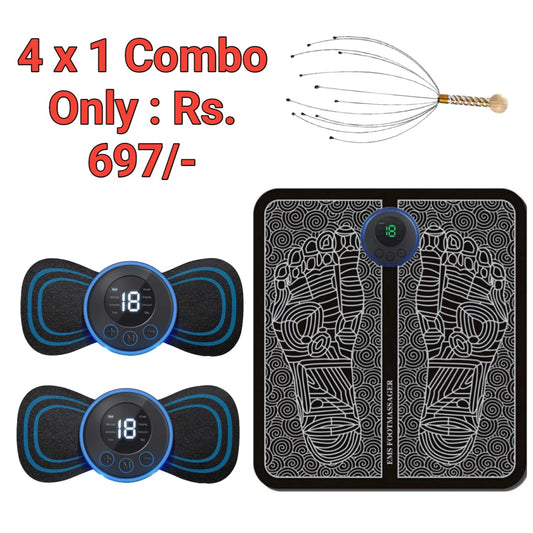 4-in-1 Dhamaka Sale: Ultimate Relaxation Combo, EMS Foot Massager-1, Butterfly Massager -2, Head Massager -1